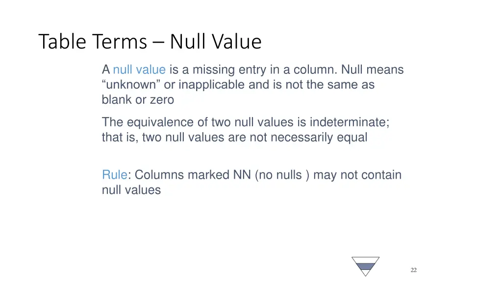 table terms null value