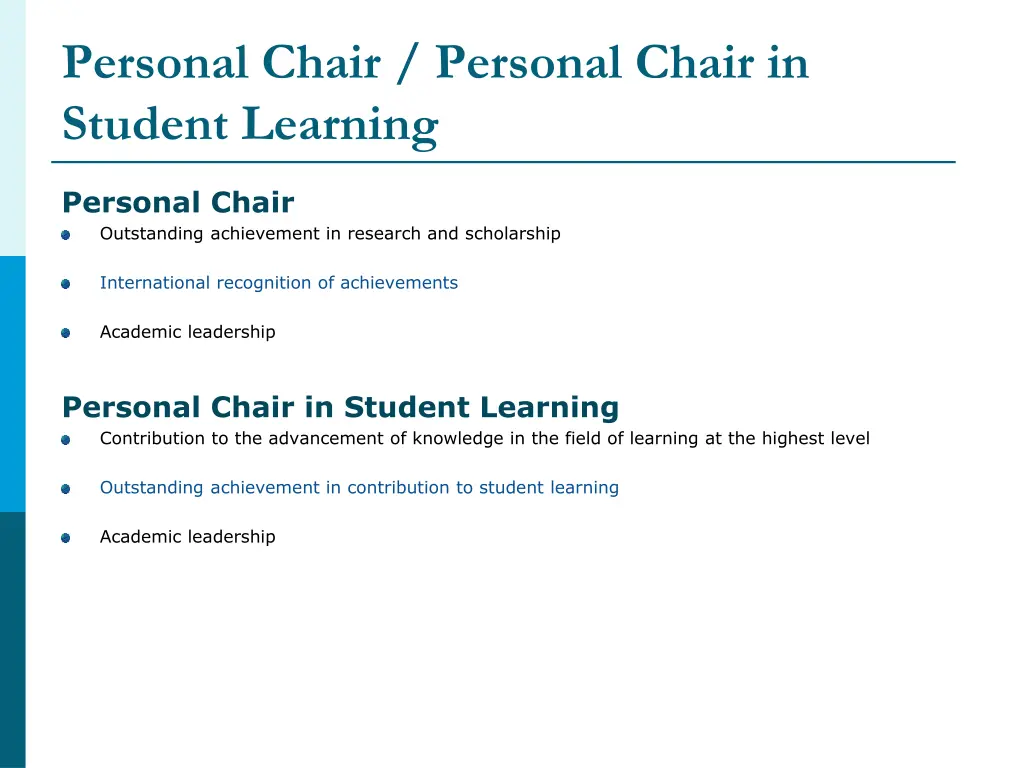 personal chair personal chair in student learning