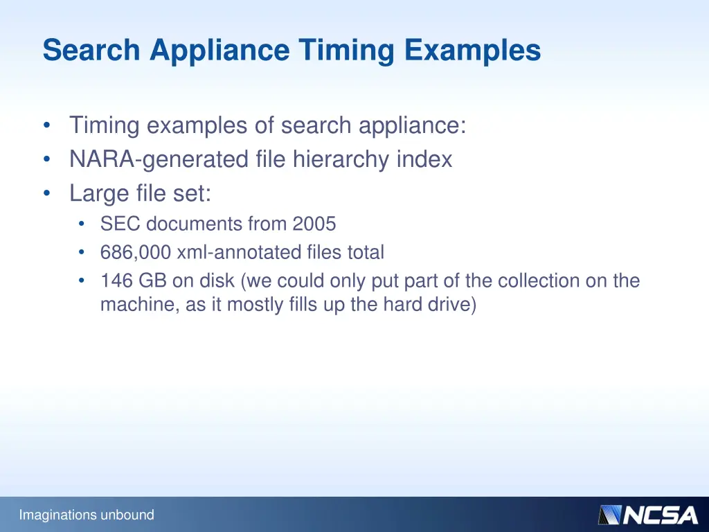 search appliance timing examples