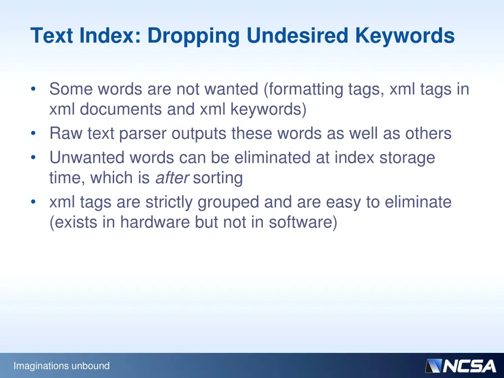 text index dropping undesired keywords