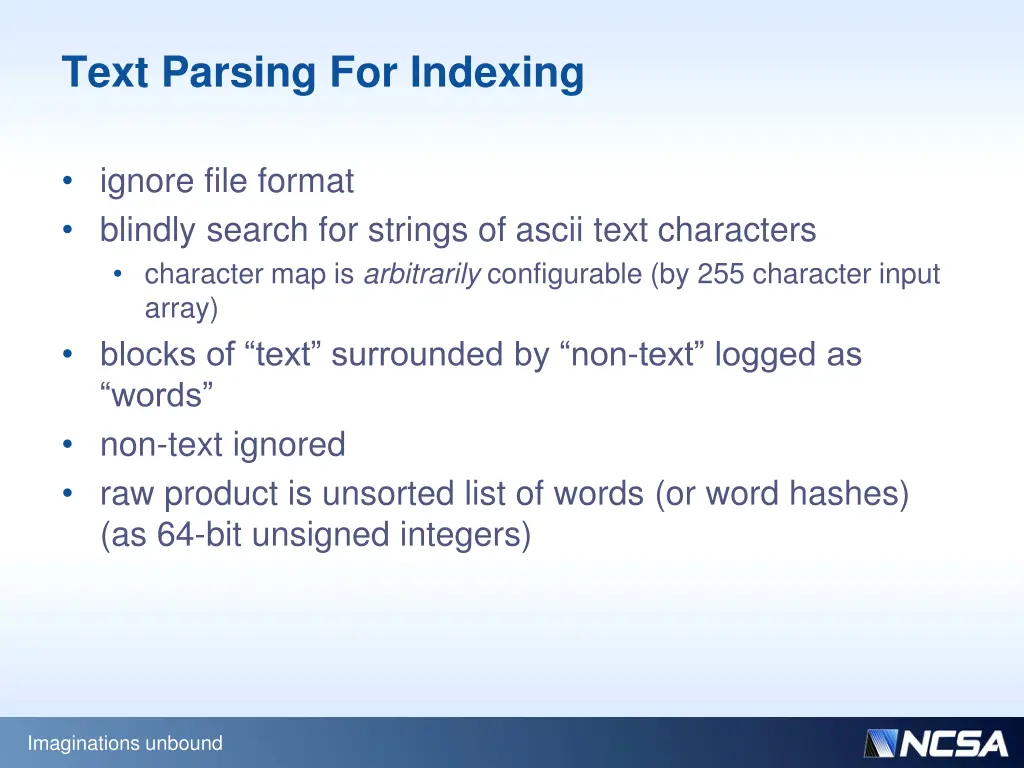 text parsing for indexing