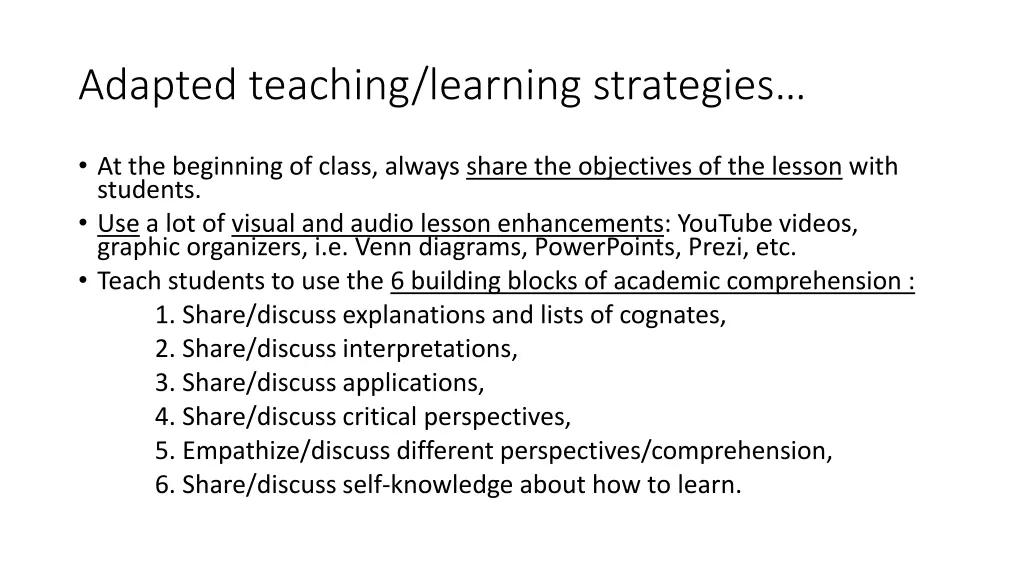 adapted teaching learning strategies