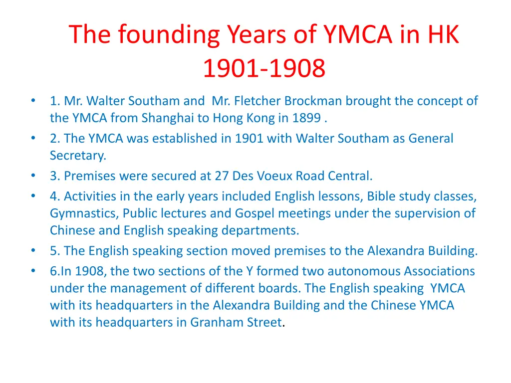 the founding years of ymca in hk 1901 1908