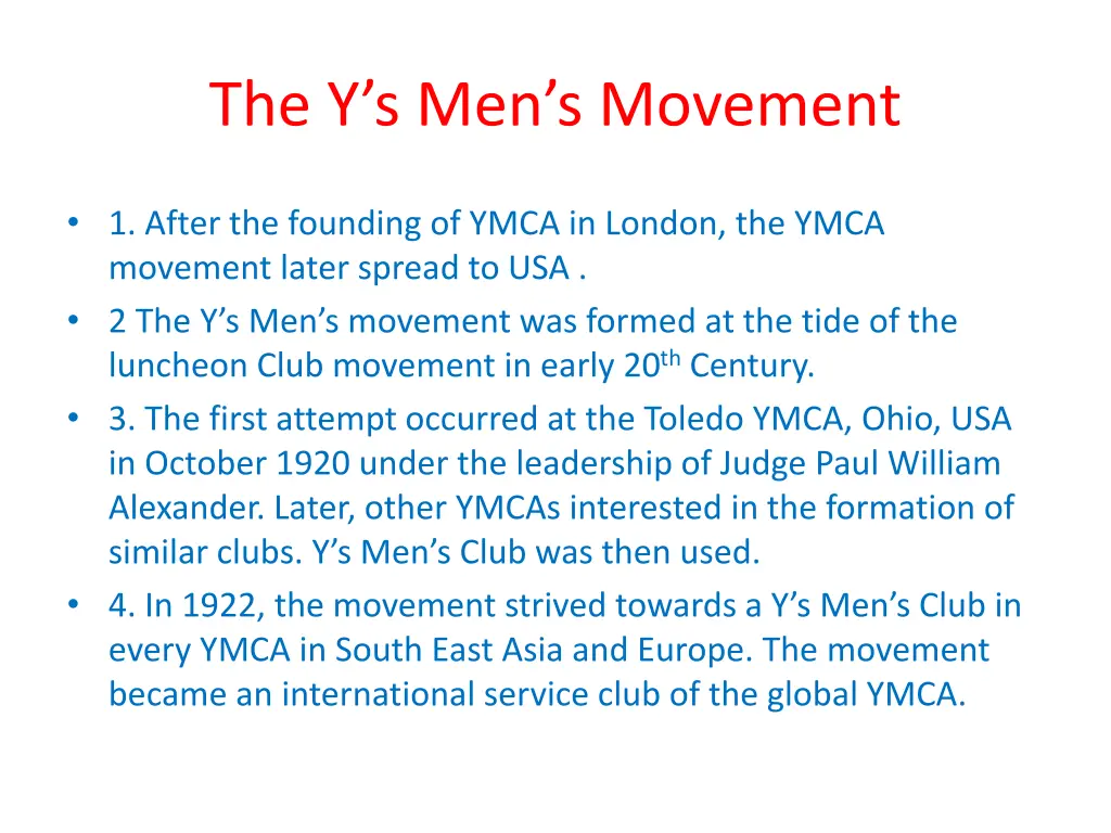 the y s men s movement