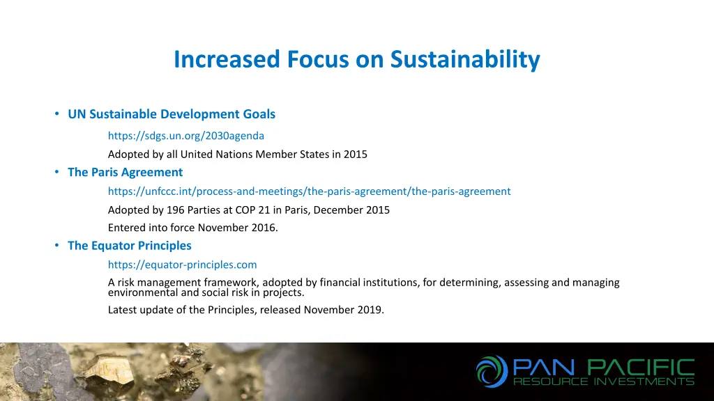 increased focus on sustainability