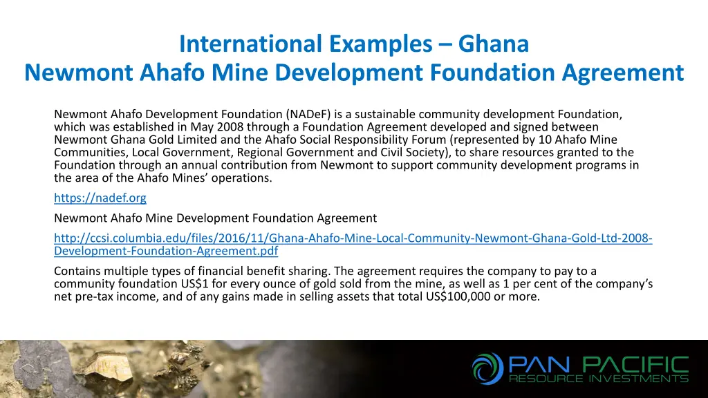 international examples ghana newmont ahafo mine