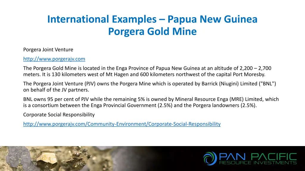 international examples papua new guinea porgera