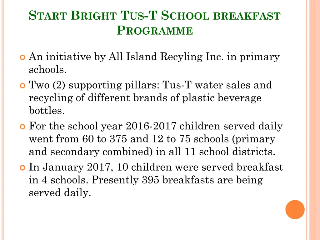 s tart b right t us t s chool breakfast p rogramme