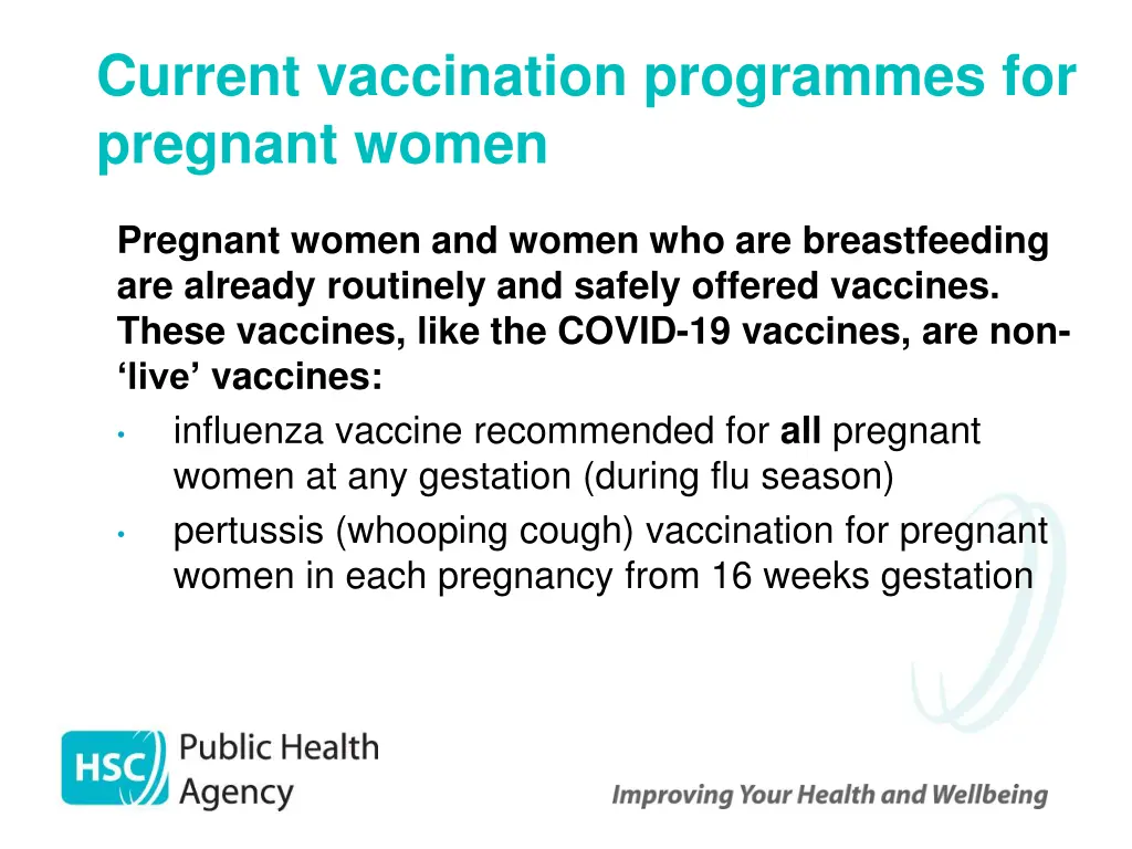 current vaccination programmes for pregnant women