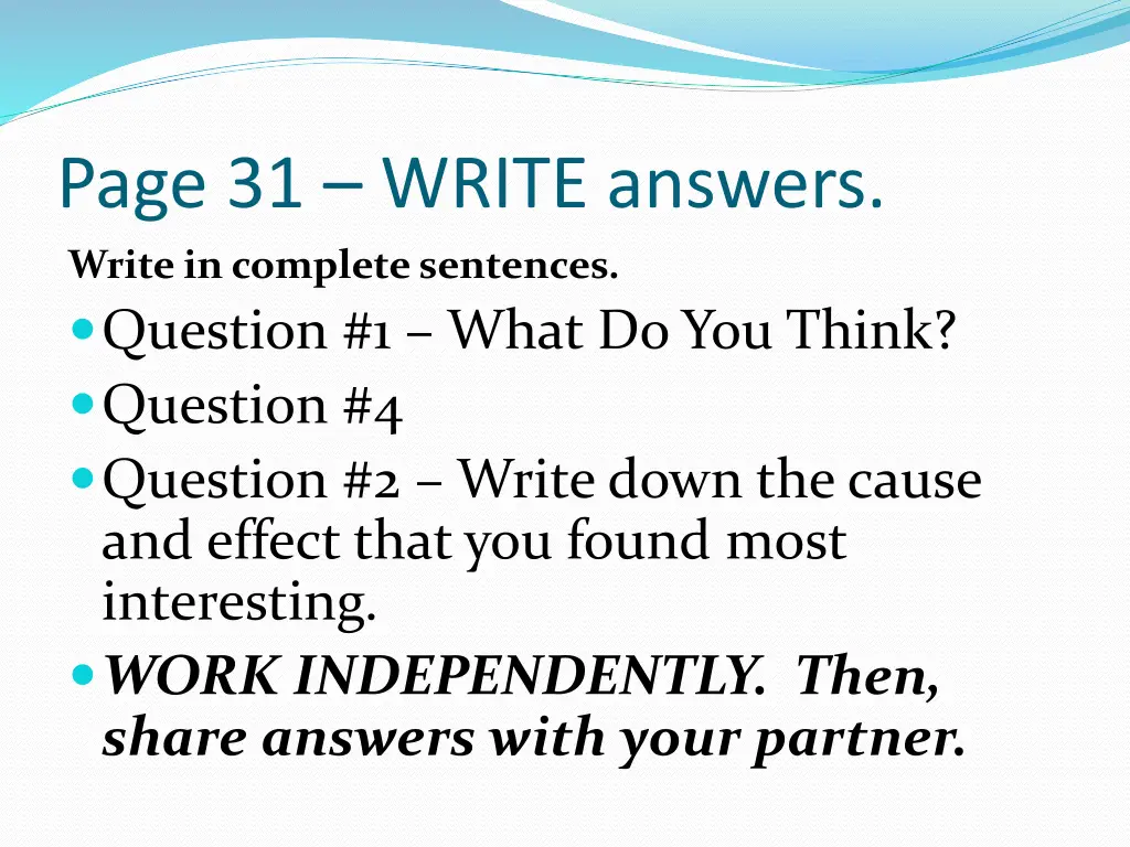 page 31 write answers write in complete sentences