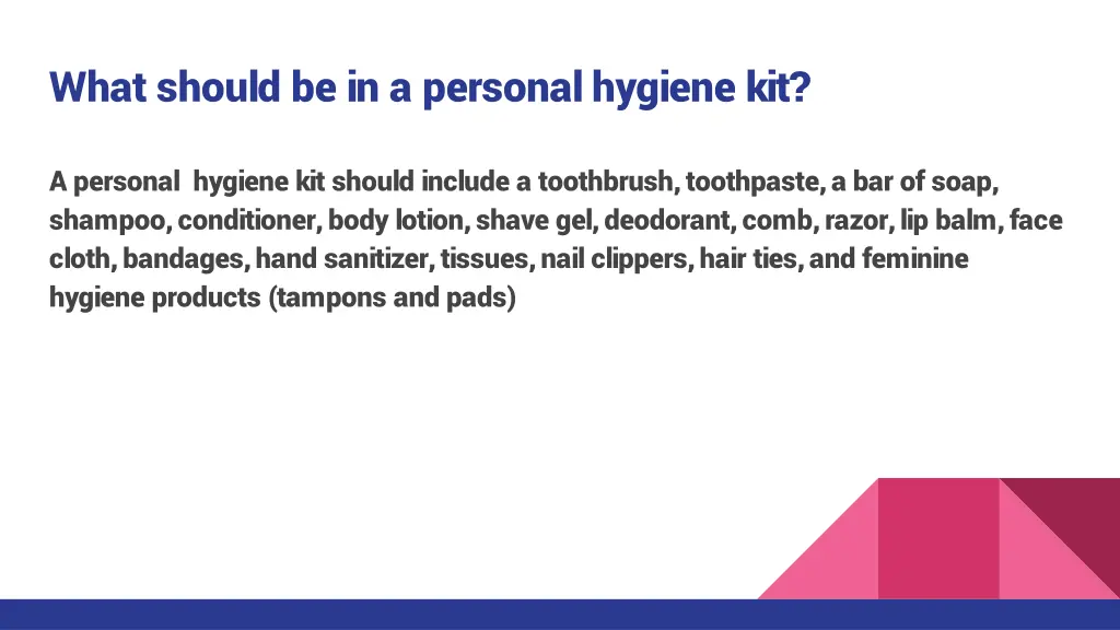 what should be in a personal hygiene kit