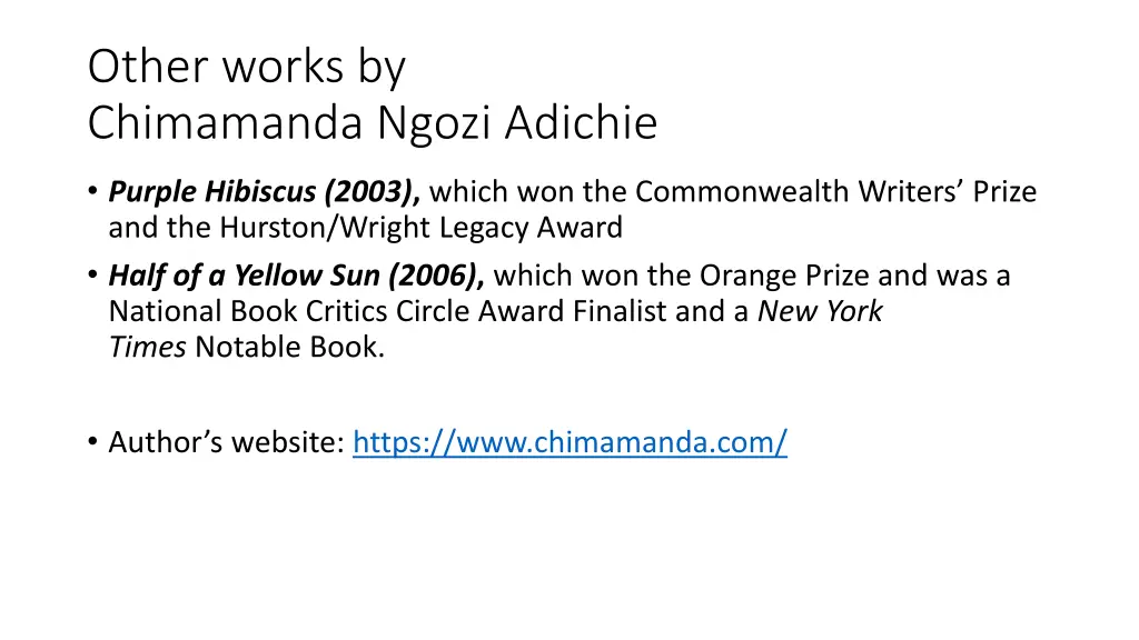 other works by chimamanda ngozi adichie