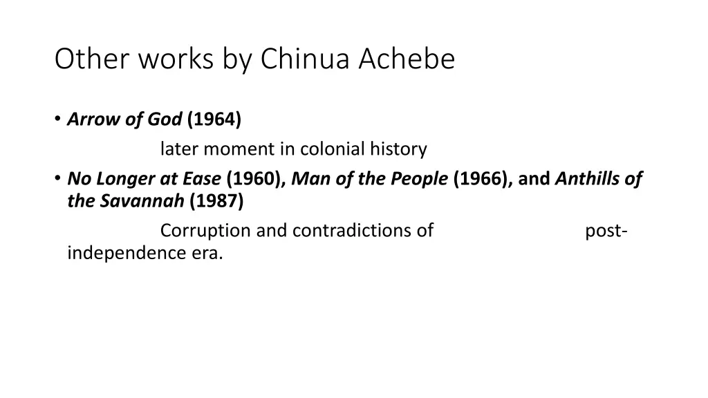 other works by chinua achebe