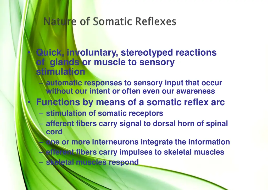 quick involuntary stereotyped reactions of glands