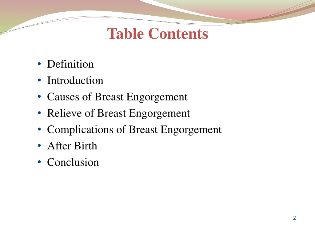 table contents