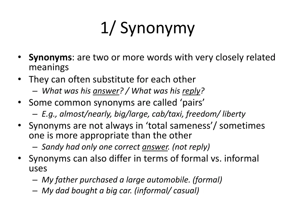 1 synonymy