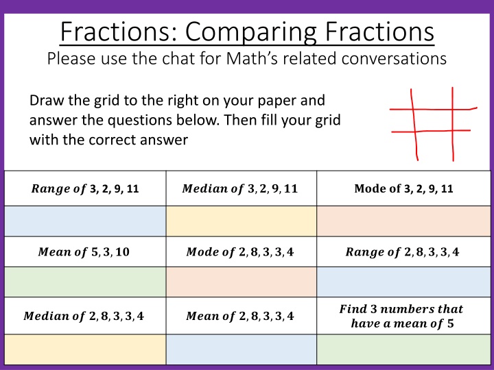 fractions comparing fractions please use the chat