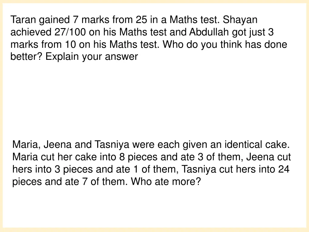 taran gained 7 marks from 25 in a maths test