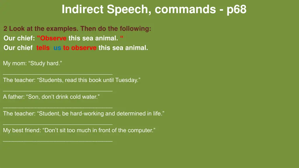 indirect speech commands p68