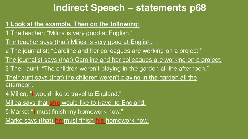 indirect speech statements p68