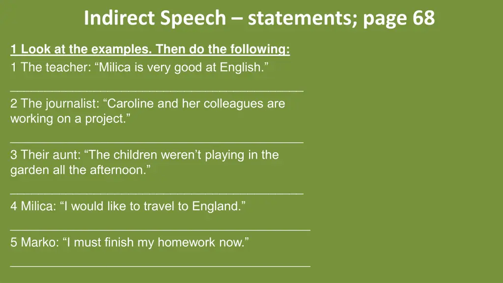 indirect speech statements page 68