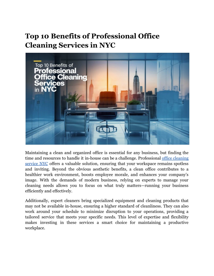 top 10 benefits of professional office cleaning