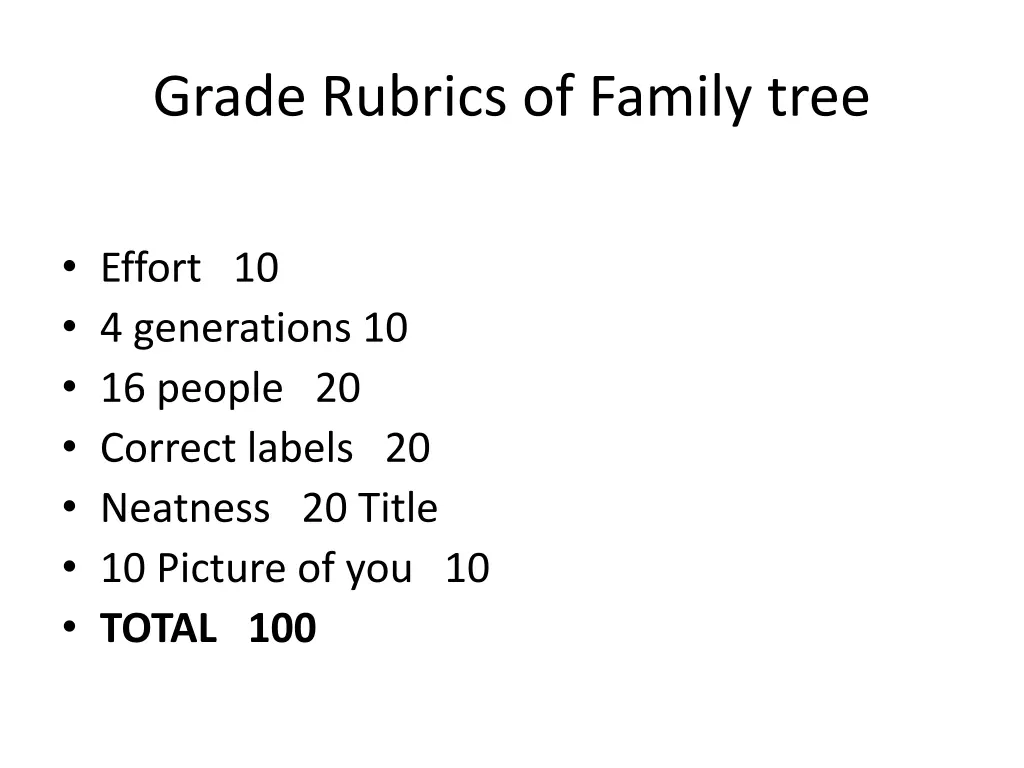 grade rubrics of family tree