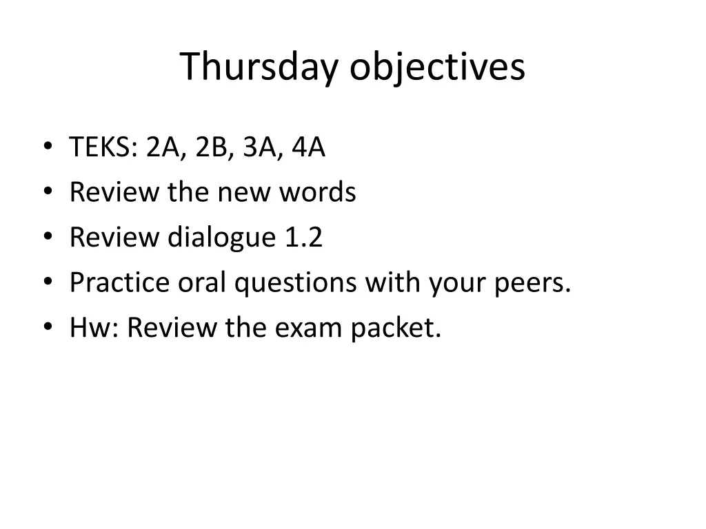 thursday objectives