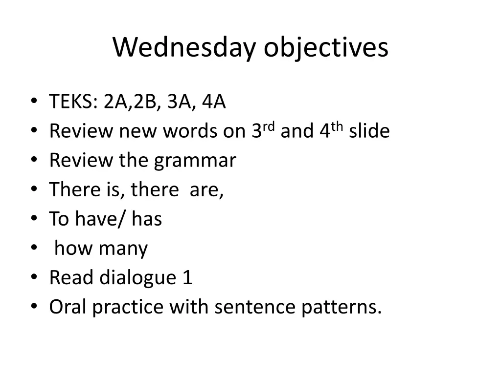 wednesday objectives