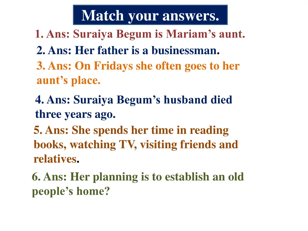 match your answers