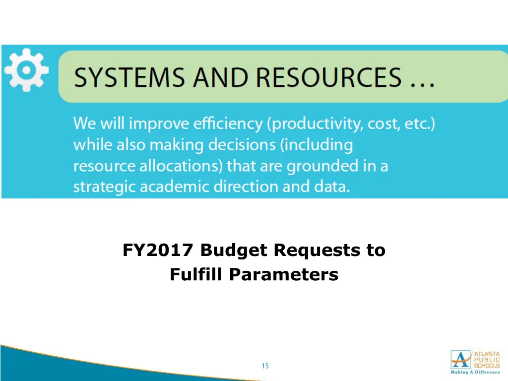 fy2017 budget requests to fulfill parameters