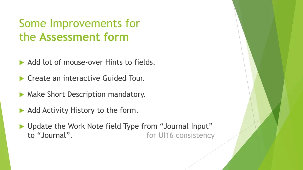 some improvements for the assessment form