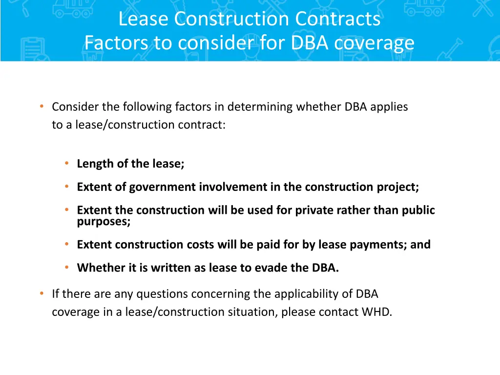 lease construction contracts factors to consider