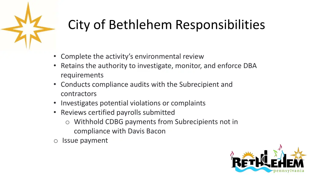 city of bethlehem responsibilities