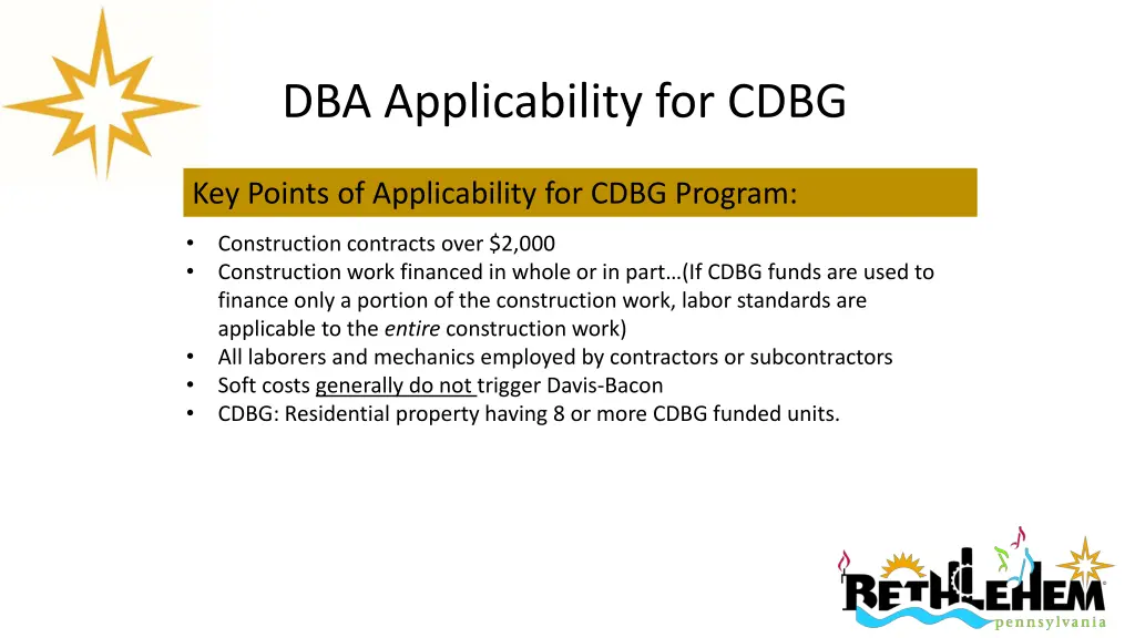 dba applicability for cdbg