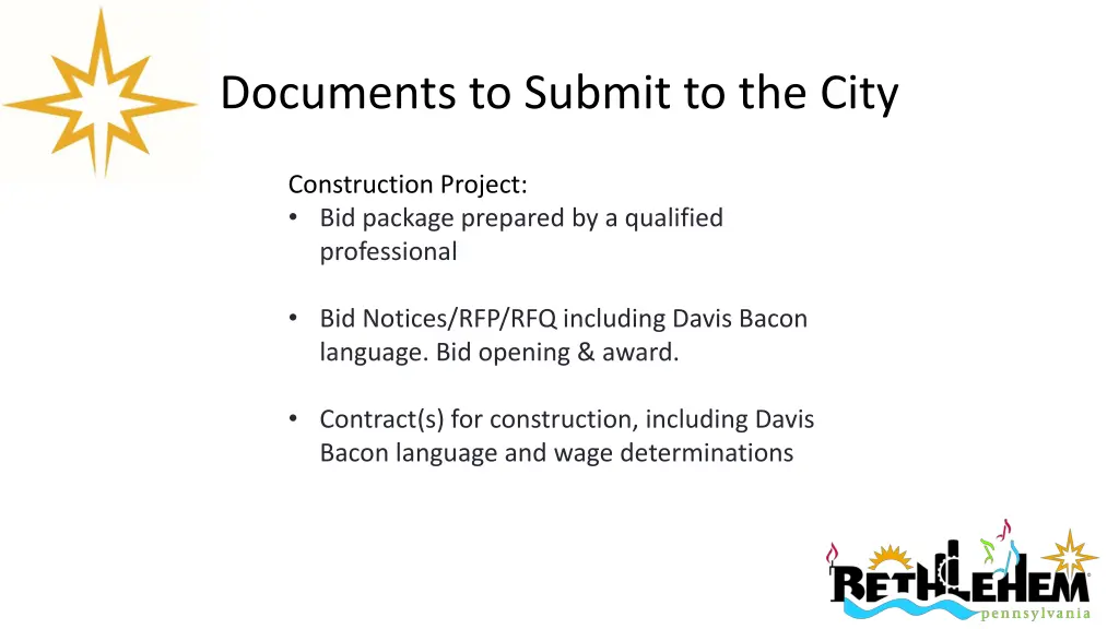 documents to submit to the city