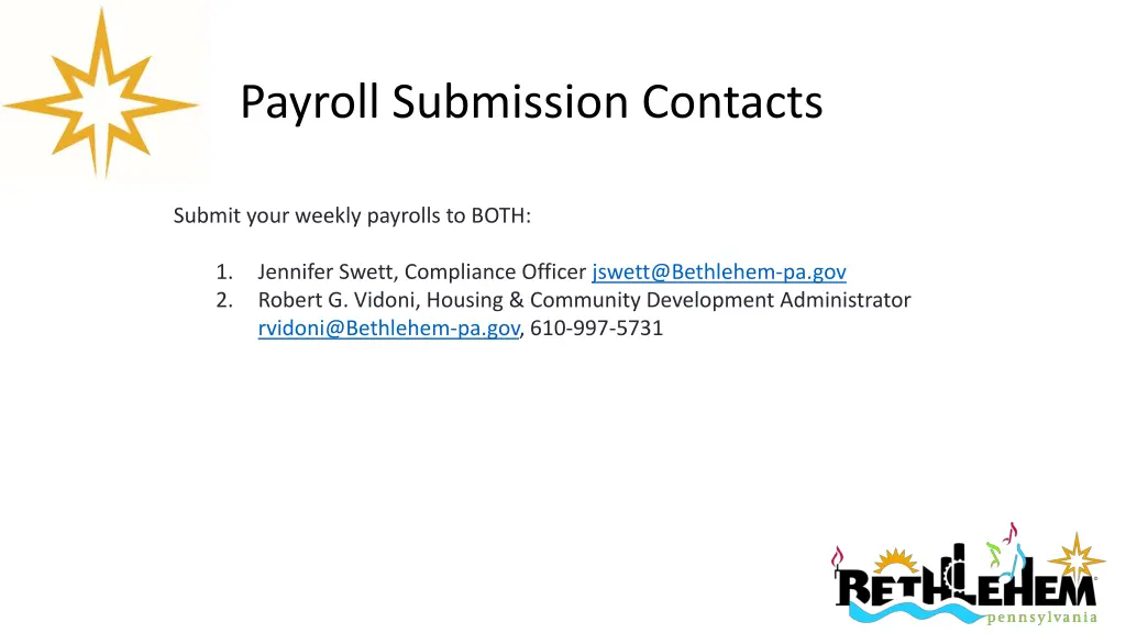 payroll submission contacts