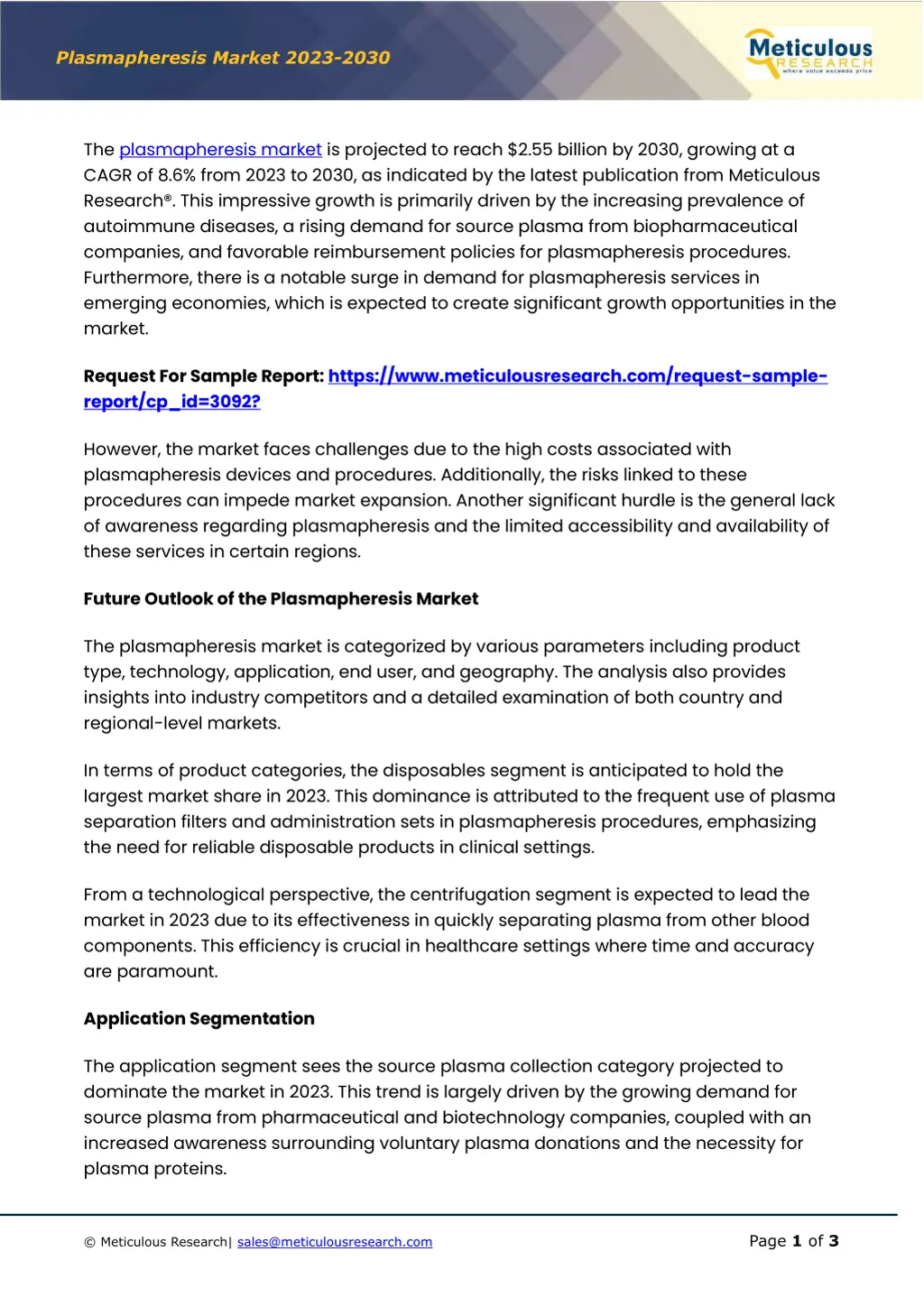 plasmapheresis market 202 3 203 0