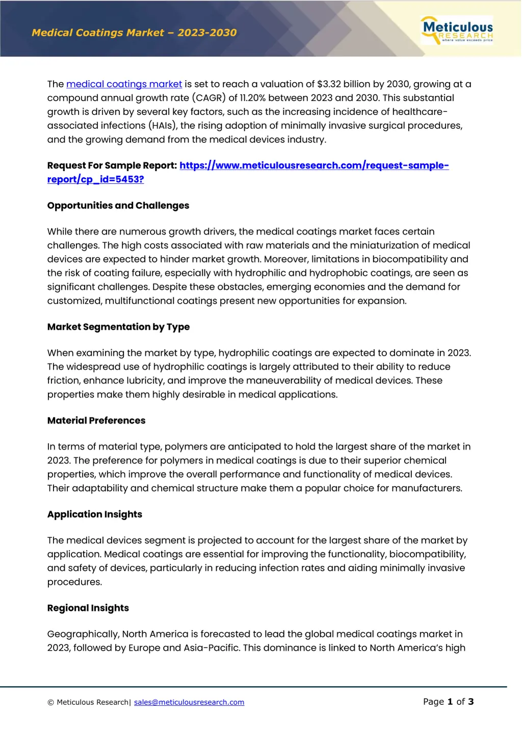 me dical coatings market 20 2 3 20 3 0