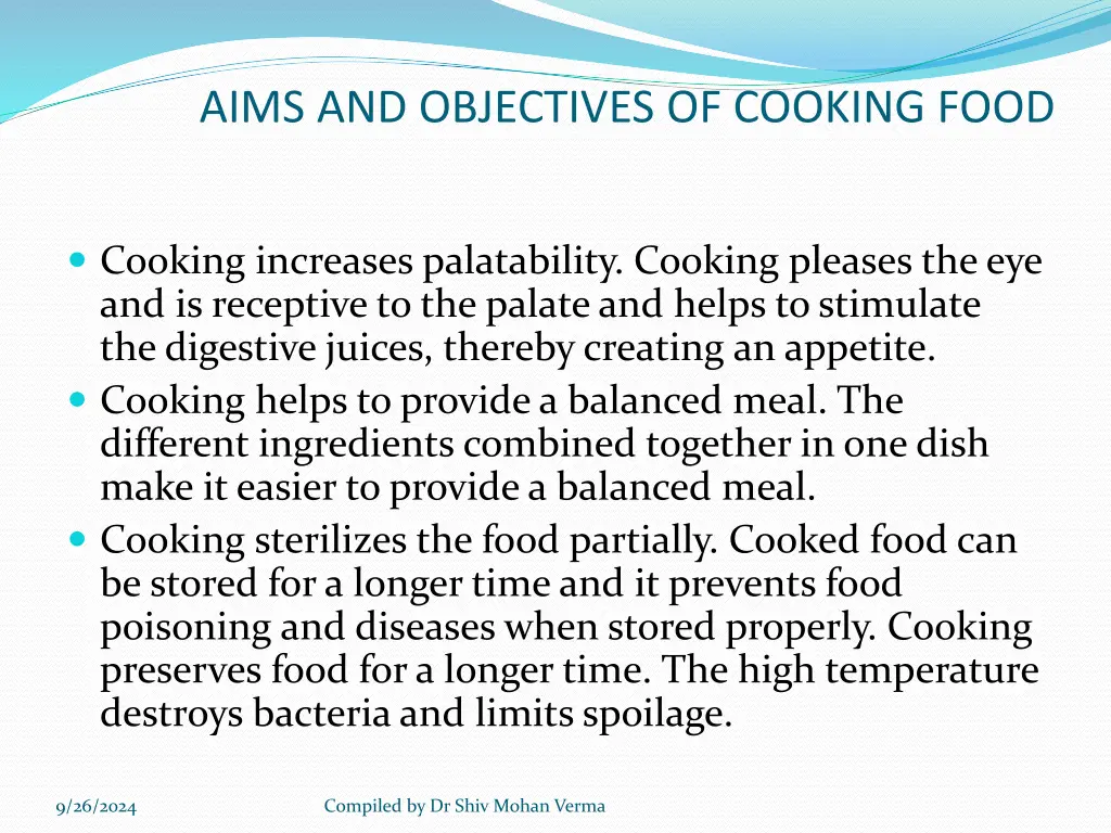 aims and objectives of cooking food 1