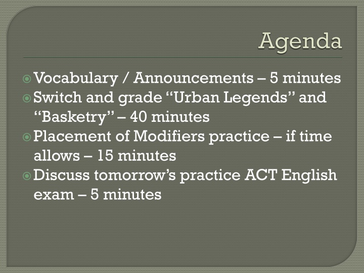 vocabulary announcements 5 minutes switch