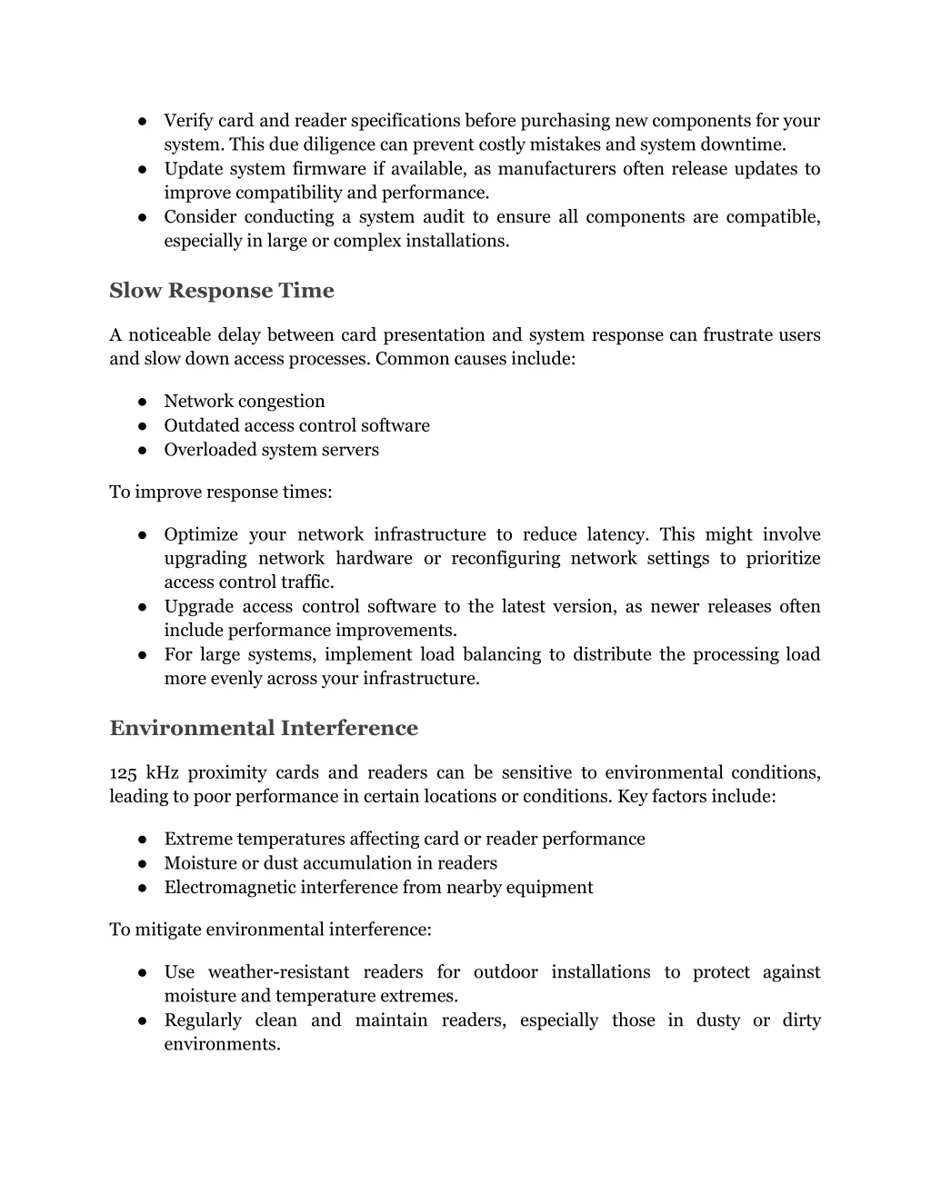 verify card and reader specifications before