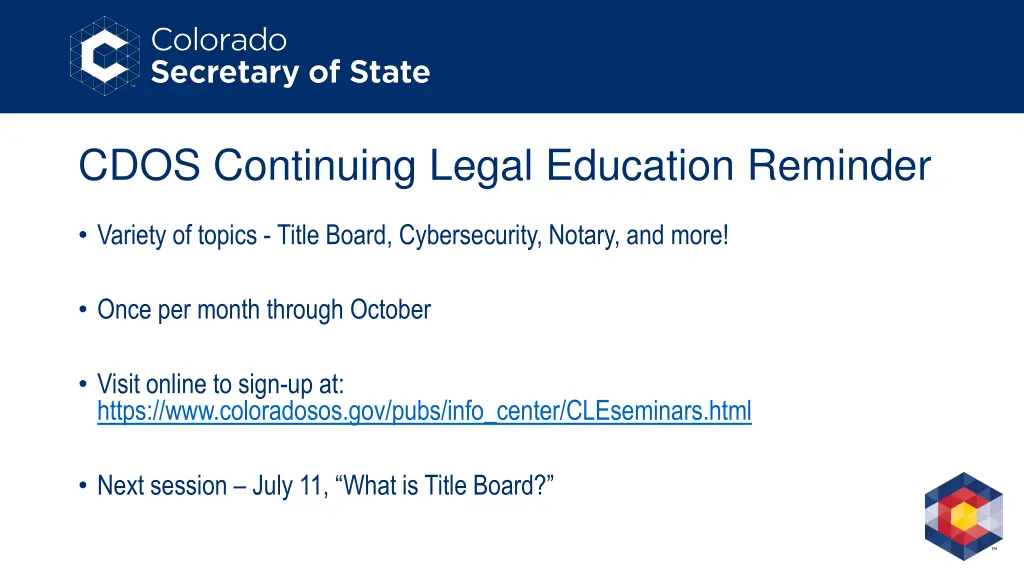 cdos continuing legal education reminder