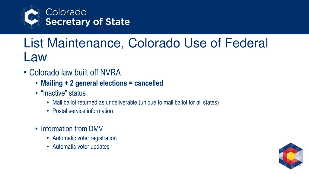 list maintenance colorado use of federal