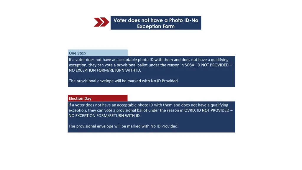 voter does not have a photo id no exception form