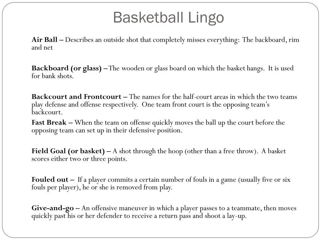 basketball lingo