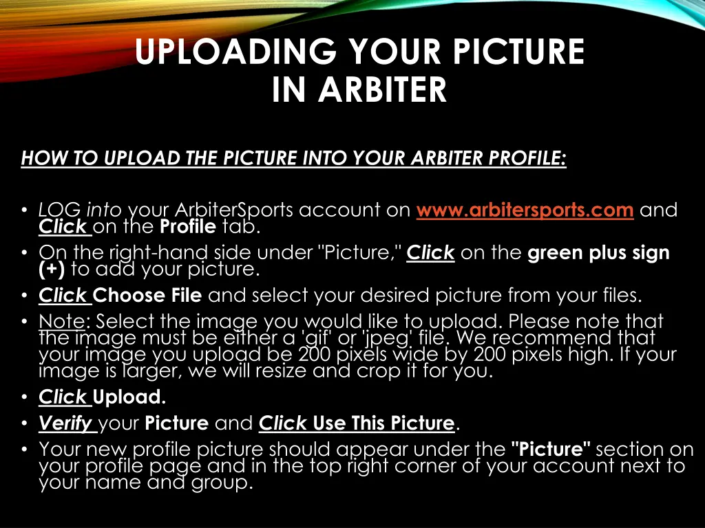 uploading your picture in arbiter