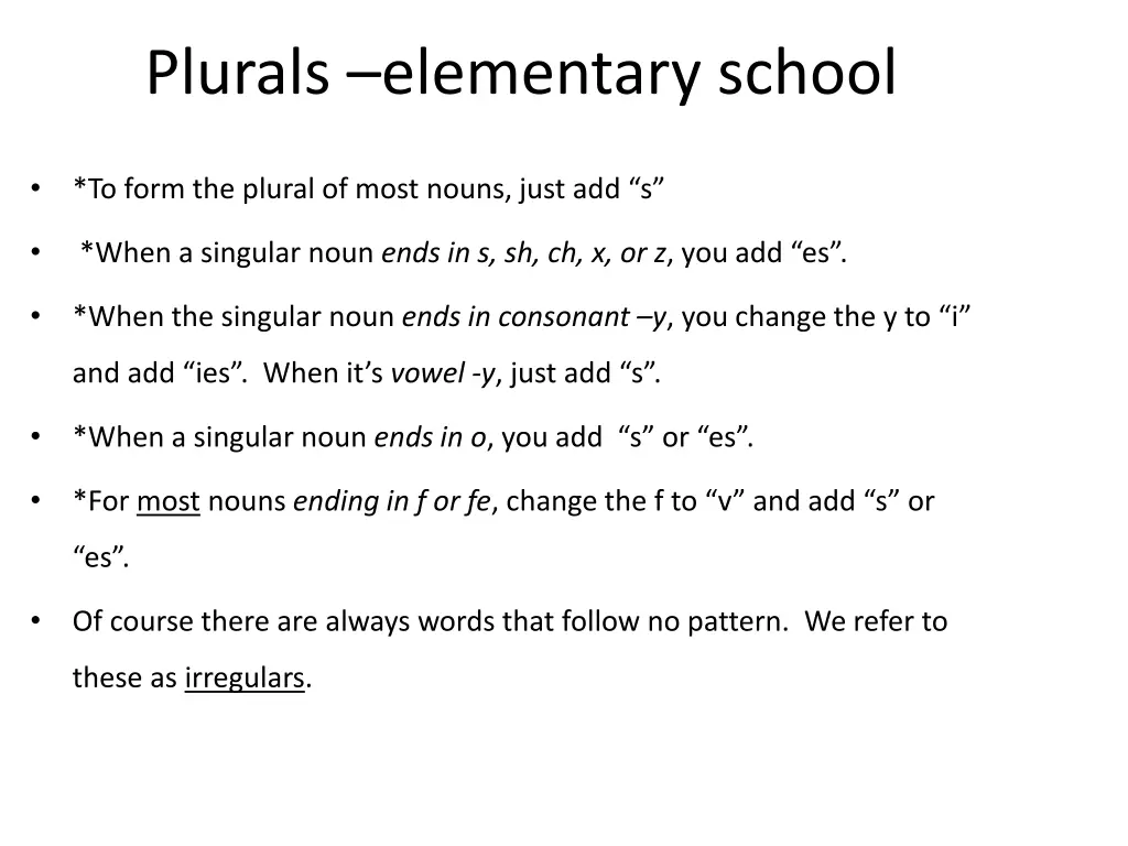 plurals elementary school