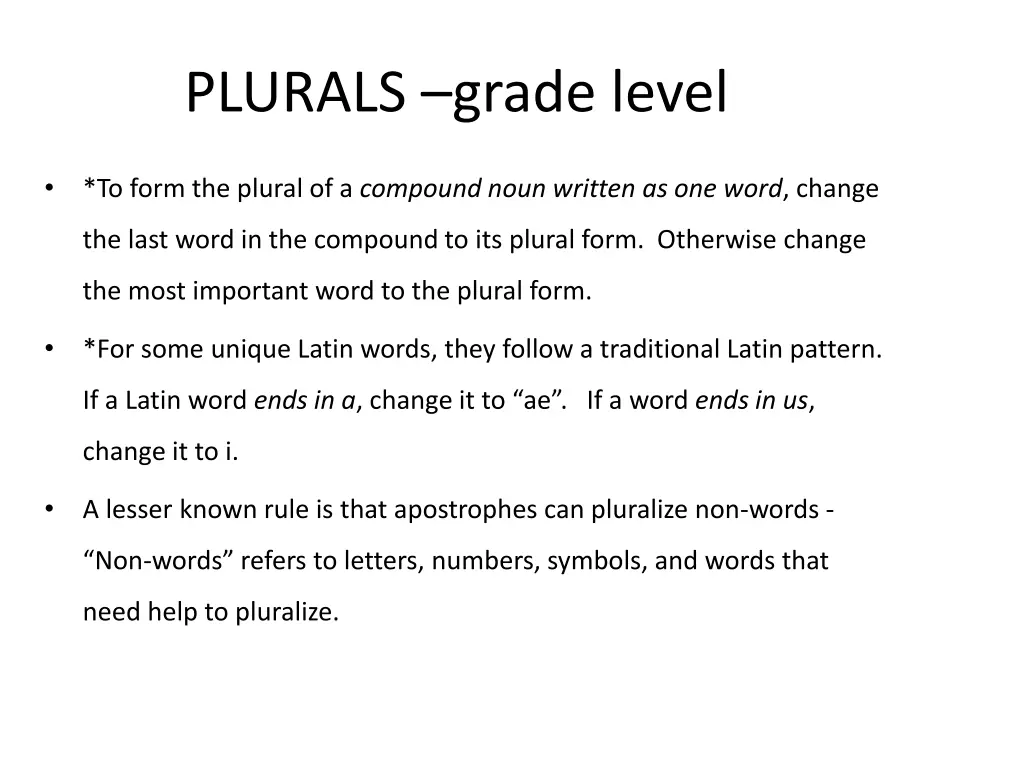 plurals grade level