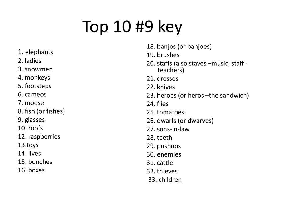 top 10 9 key 1